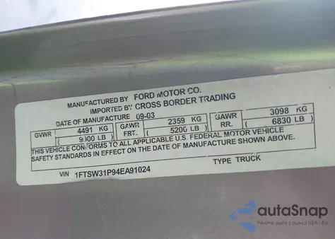 2004 Ford F-350 Lariat/Xl/Xlt from USA, damaged, VIN 1FTSW31P94EA91024